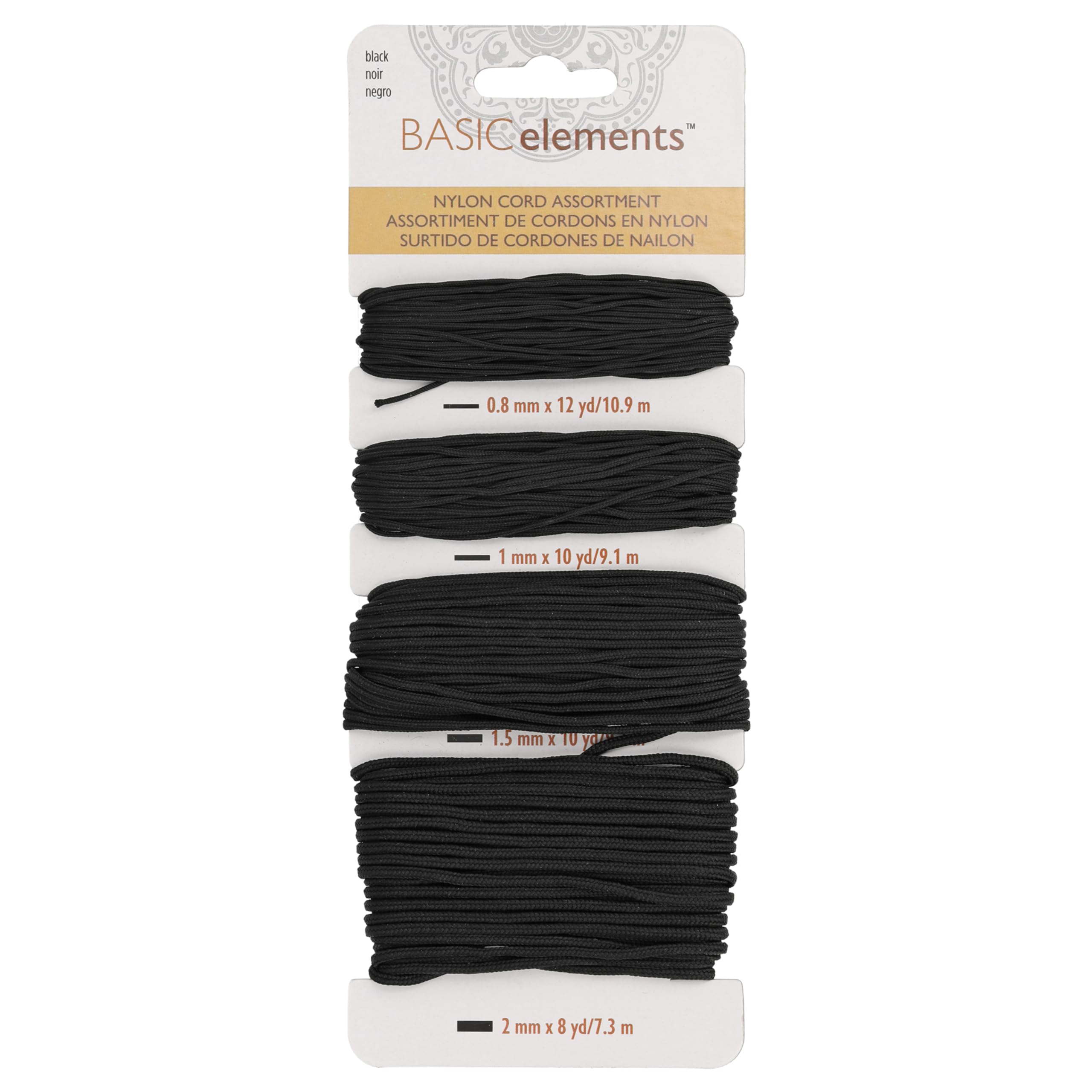 Cordon en nylon noir résistant assortiment 4 diamètres pour nœuds de macramé solides