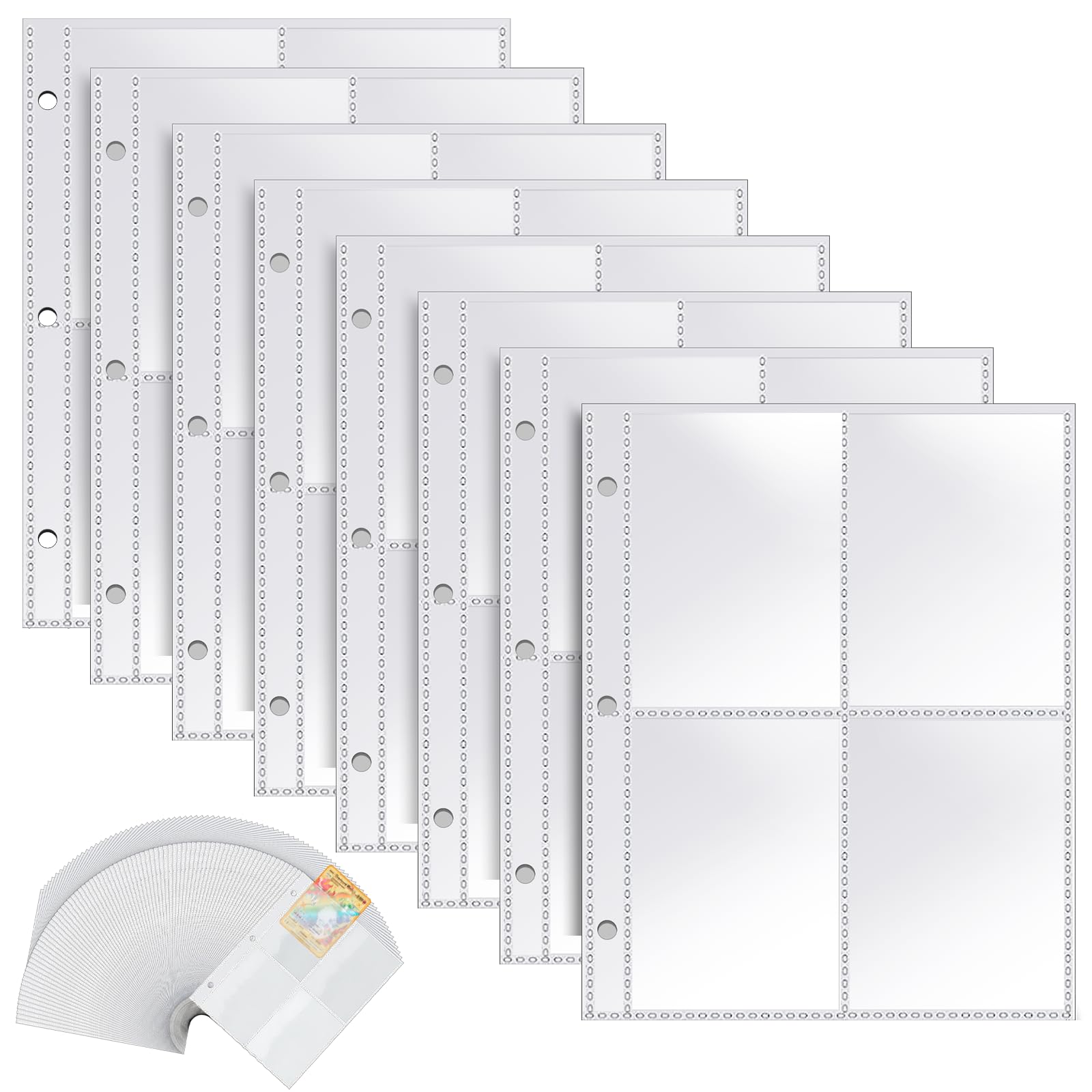 Sammelkarten Hüllen 800 Pockets Leere Pokemon Hüllen Photocard Sleeves 100 Seiten Doppelseitiges Sammelalbum Transparent Karten Folien Trading Einzeln für 3 Löcher Ringbüchern zum Sammeln und Tauschen