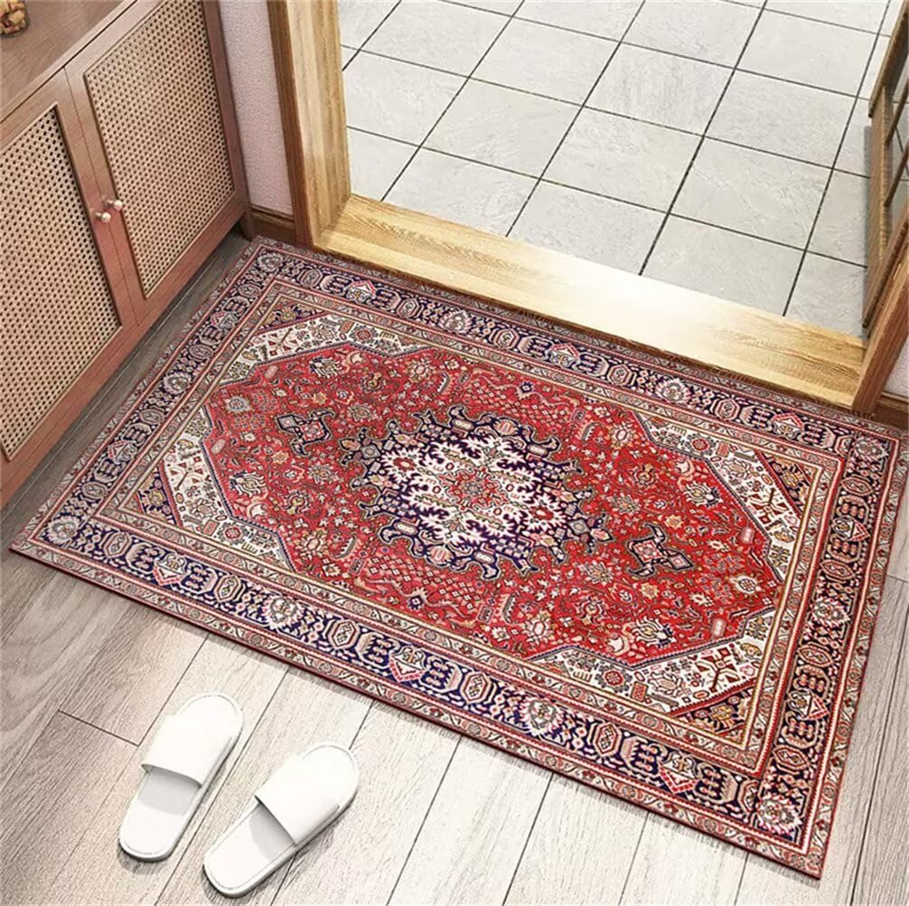 Tapis couloir long rouge floral pour réchauffer l'entrée et la chambre ado