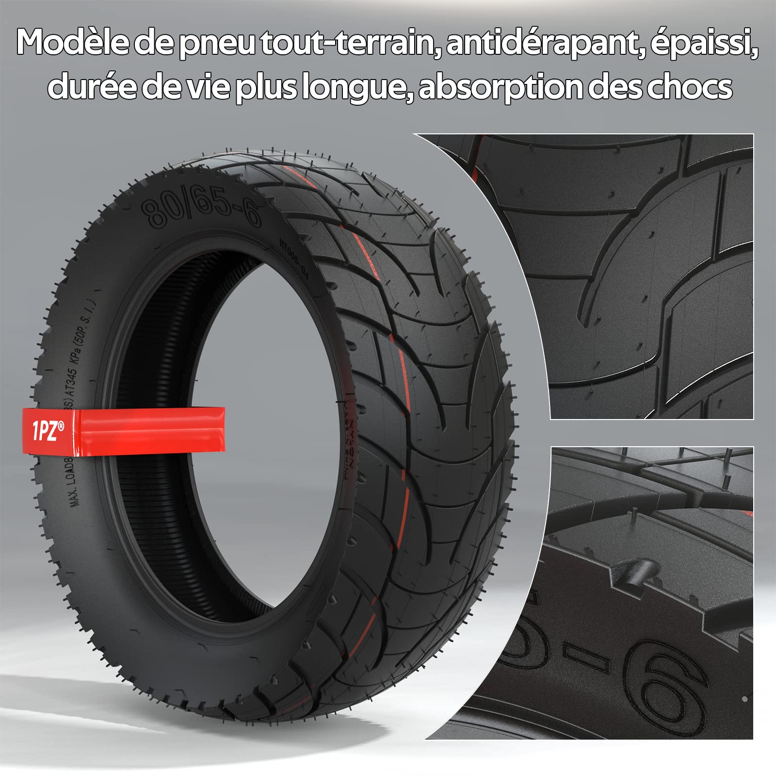 1PZ F3T-K65 Pneu et chambre à air 10x3.0 80/65-6 remplacement pour scooter électrique Kugoo M4 / M4 Pro Zero 10X, pour roue 90/65-6.5 255x80