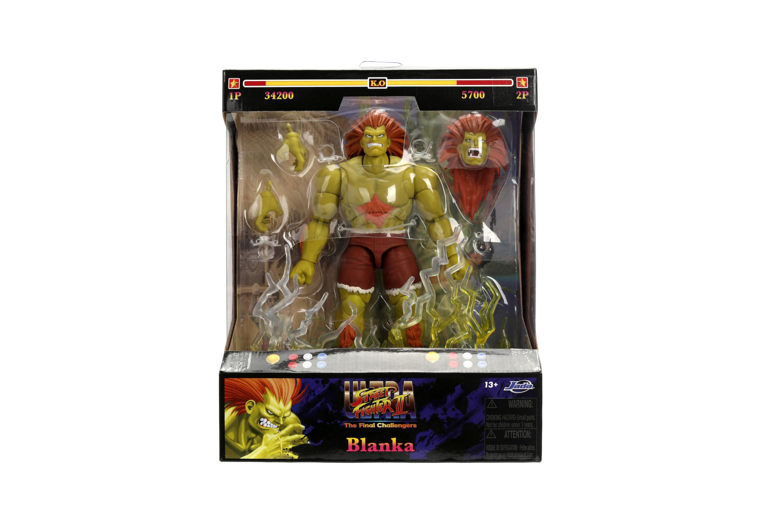 Jada Toys Street Fighter Figurine Blanka (19 cm) – Figurine Mobile de Collection et d'action de Street Fighter 2 : The Final Challengers, avec tête, Mains et Accessoires alternatifs, à partir de 13