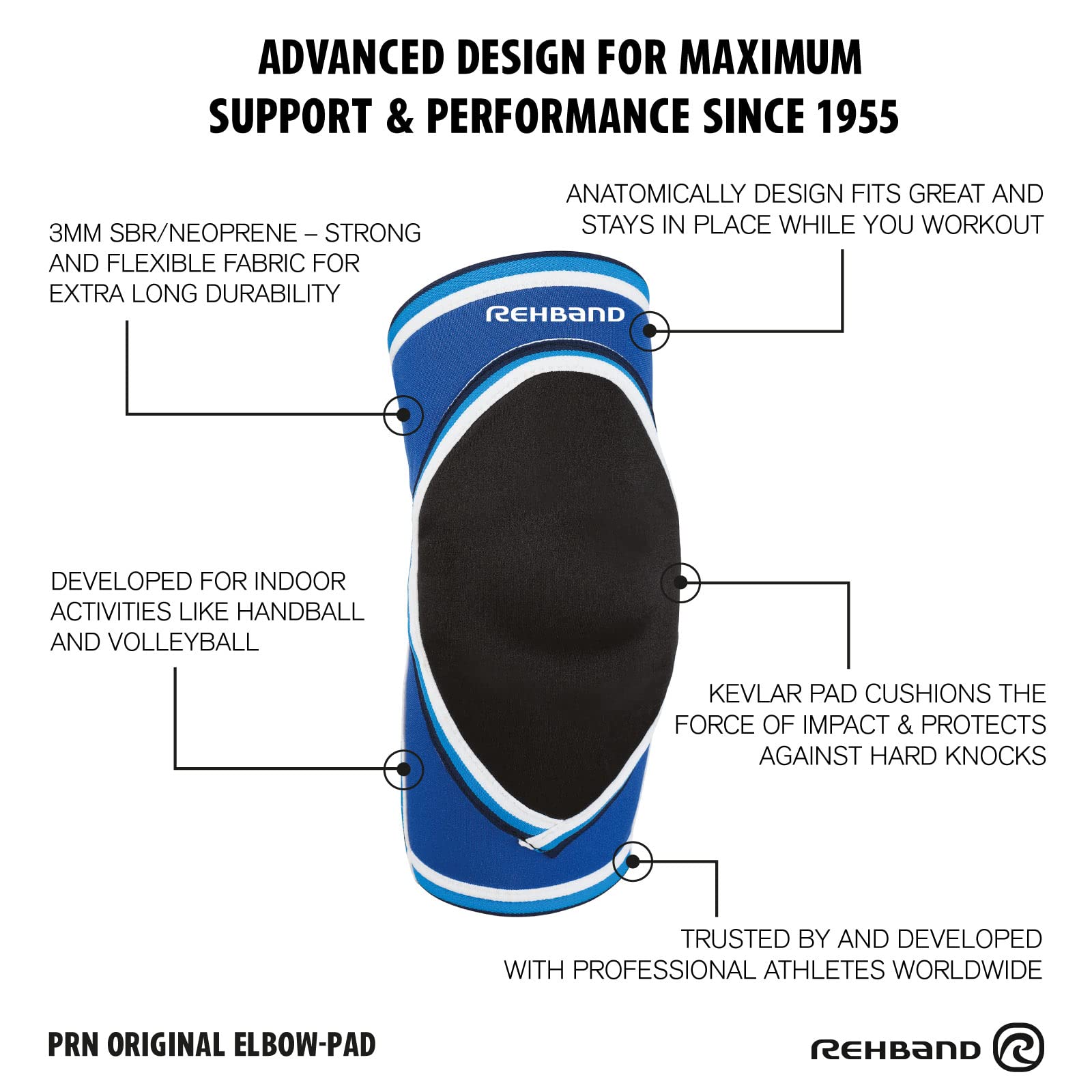 Rehband PRN Bandage de coude, 1 pièce, Rembourrage de coude, Rembourrage de Handball, Protection de coude en néoprène pour Le Handball et Le Volleyball