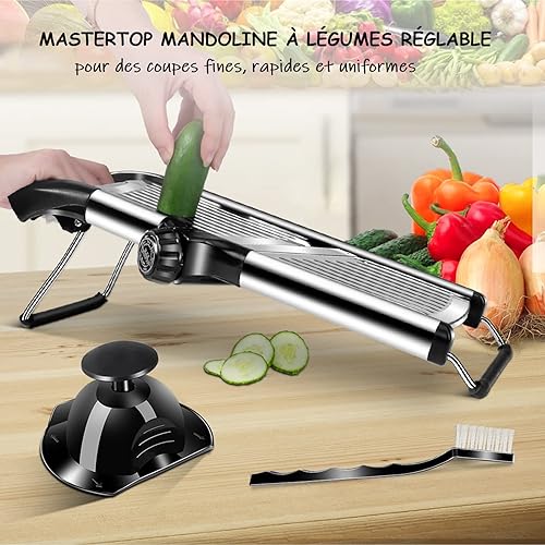 Miniatura 7 de MASTERTOP Cortador de alimentos de mandolina ajustable cortador de verduras cortador de frutas de acero inoxidable cortador de juliana para cocina