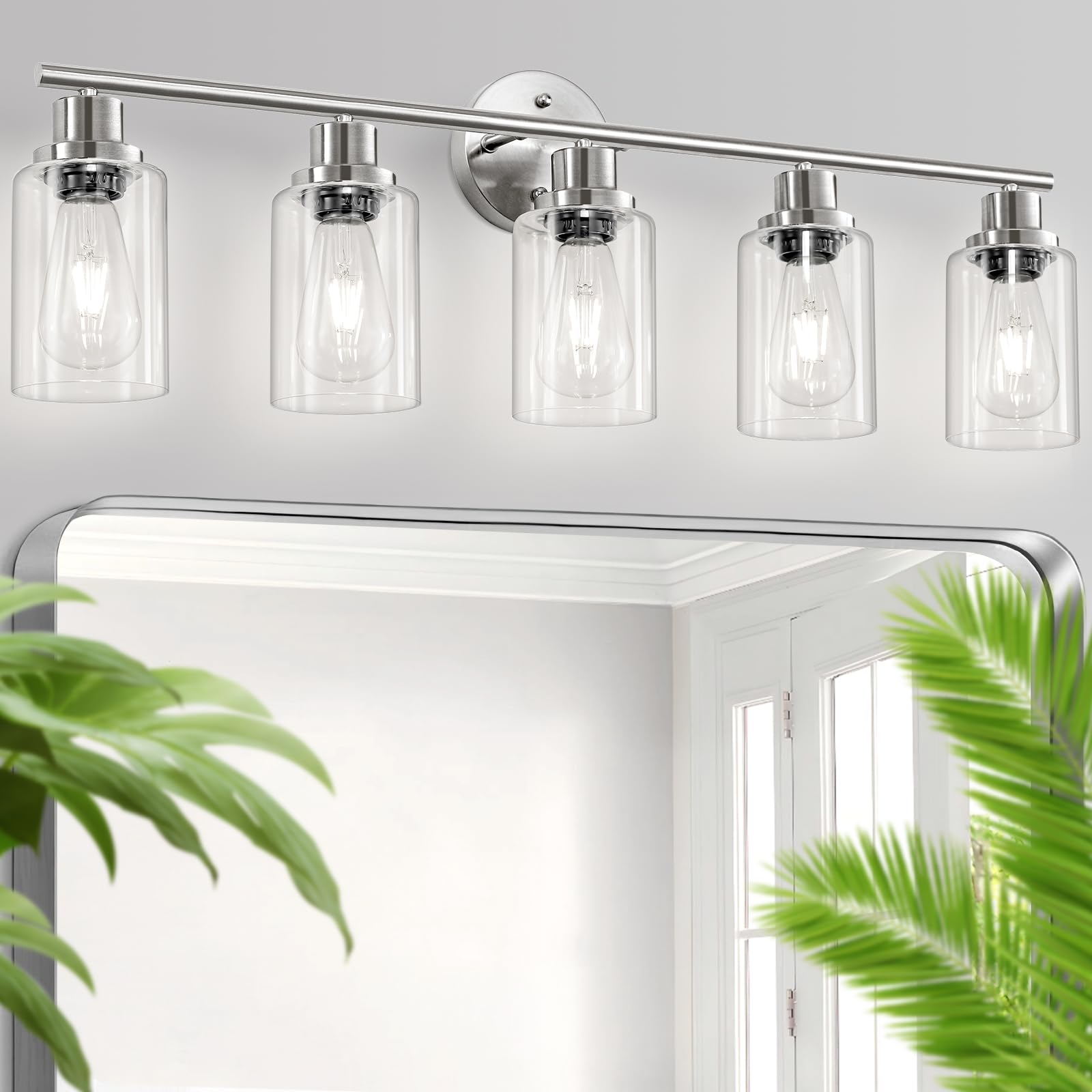 5-Light Bathroom Vanity Lights Brushed Nickel with Clear Glass