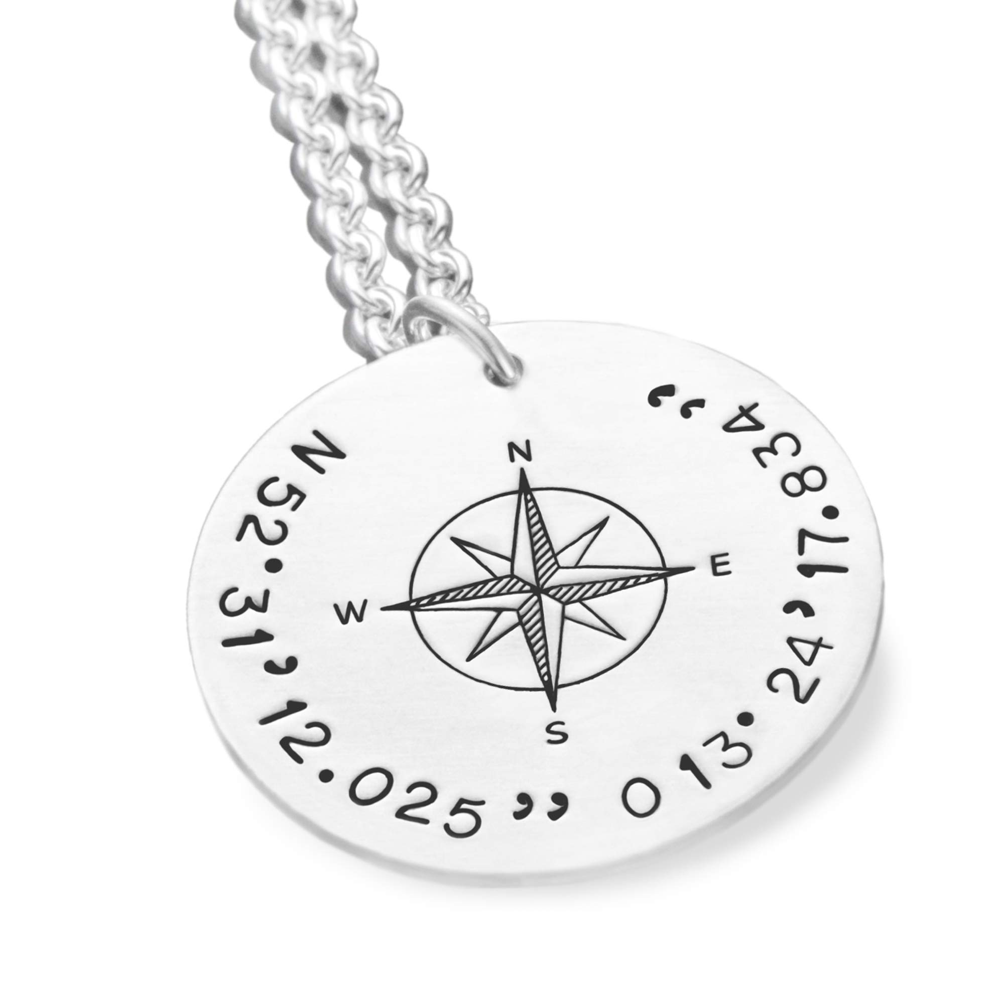 Herren Kette Männerkette Koordinaten personalisiert GPS Silberkette Gravur Kompass Geschenk Mann Lieblingsort
