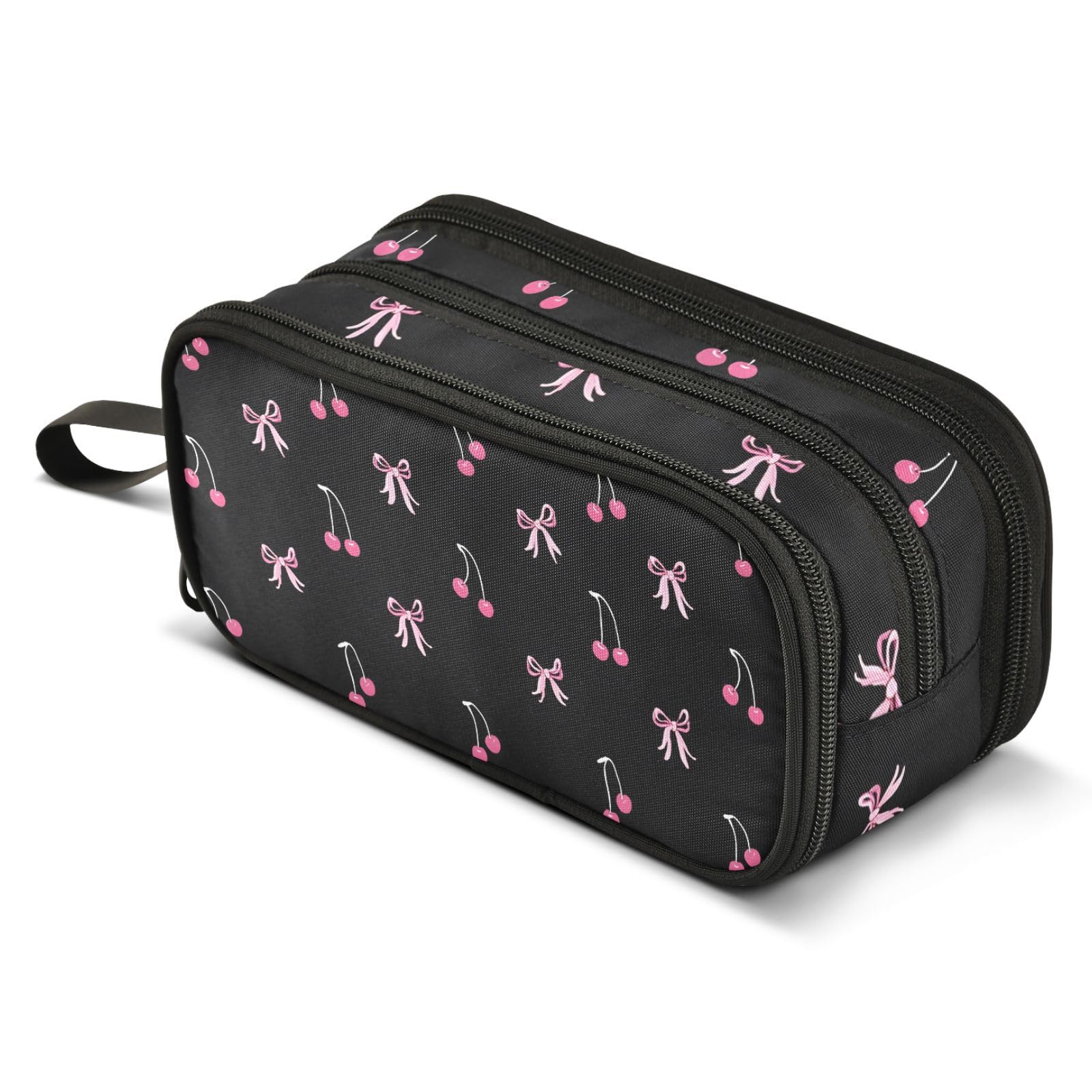 ALAZA Black Pink Bow Cherry Pencil Case Large Capacity Pencil Pouch with 3 Compartments Stationery Case Pen Bag for Boys Girls Kids Adults School Office