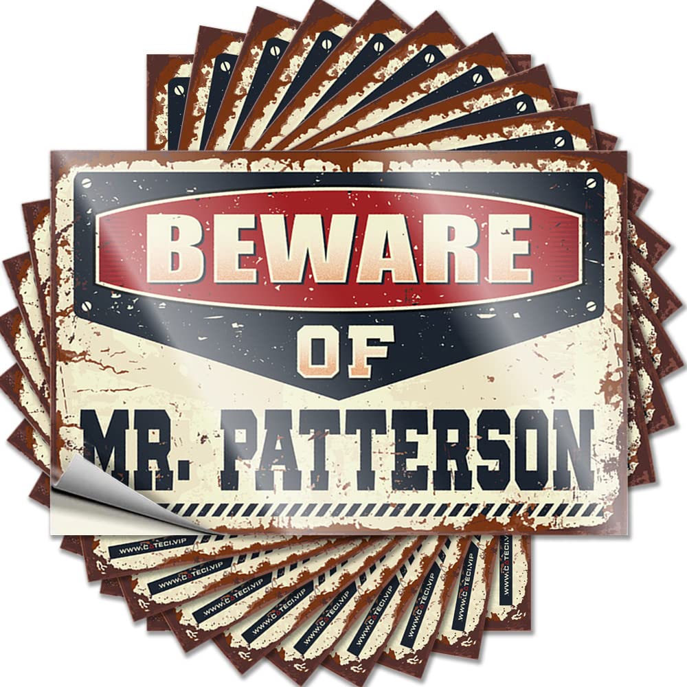 Hardhat Stickers and Decals Beware of Mr. Patterson Funny Sticker 10 Pcs Sticker for Cars Toolbox Stickers and Decals(8X12CM)