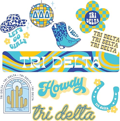Miniatura 1 de Tri Delta - Hoja de calcomanías de vinilo de diseño occidental con diseños con licencia oficial, adhesivo extraíble, 10 calcomanías por hoja, por