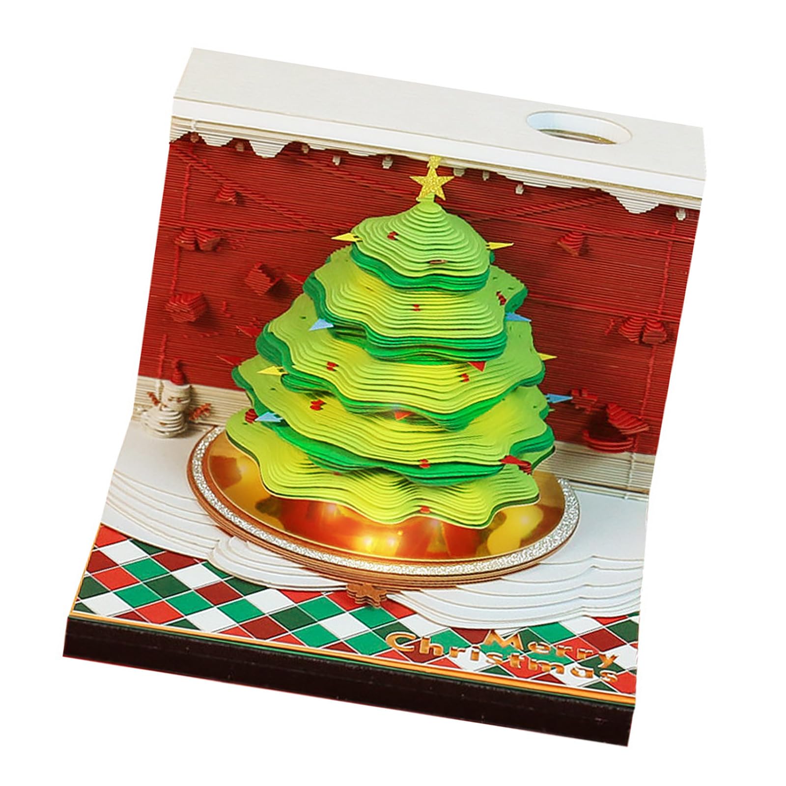 Weihnachtsthema Schnitzerei Kunst Notizblöcke Tisch Ornament 3D Papier Skulptur Notizblock mit Stifthalter für Weihnachtsdekoration Dekorativer Kalender