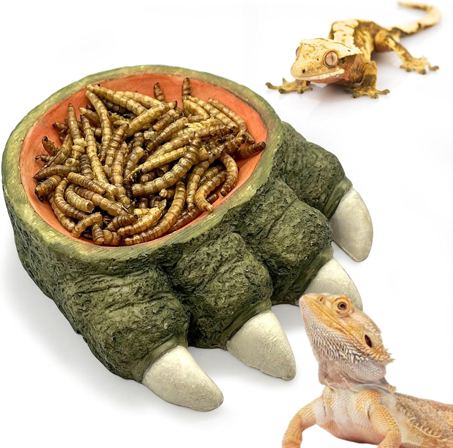 BNOSDM Reptile Food Dish Bowl, Crested Gecko Resin Food Bowls, Cute Claw Shape Feeding Dish for Bearded Dragons, Lizards, Hermit Crab, Turtles, Frogs, Snakes, Chameleon (M)