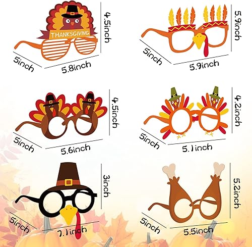 Miniatura 3 de BigOtters Gafas de Acción de Gracias, 12 lentes de pavo para el día de Acción de Gracias, gafas de fiesta de cosplay, accesorios de fotos para el