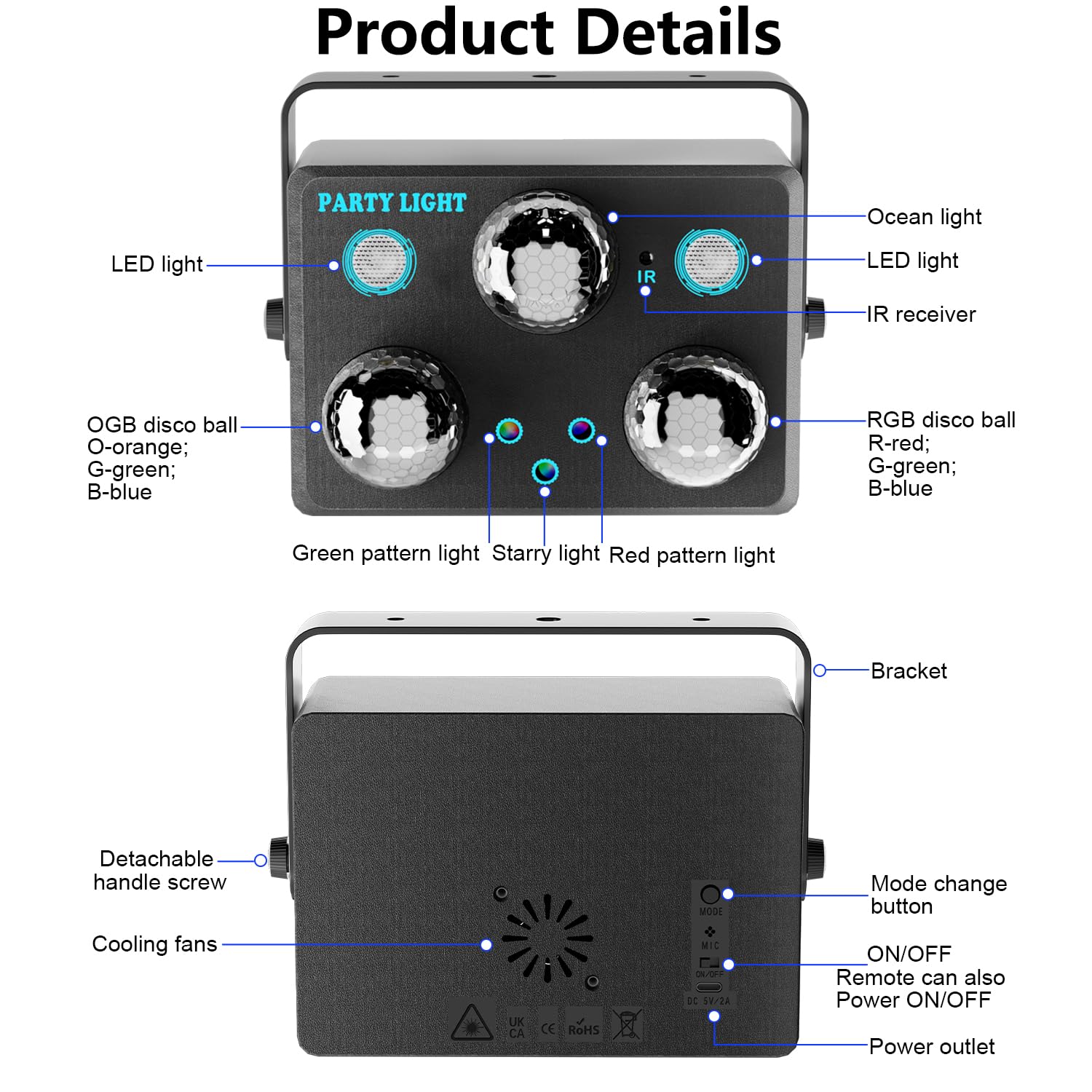 Disco Ball,Party DJ Disco Light Strobe Stage Dance Light Glow Party Sound Activated with Remote Control Rave Ocean Star Projector for Club KTV Christmas Halloween Dancing Parties Holiday Décor