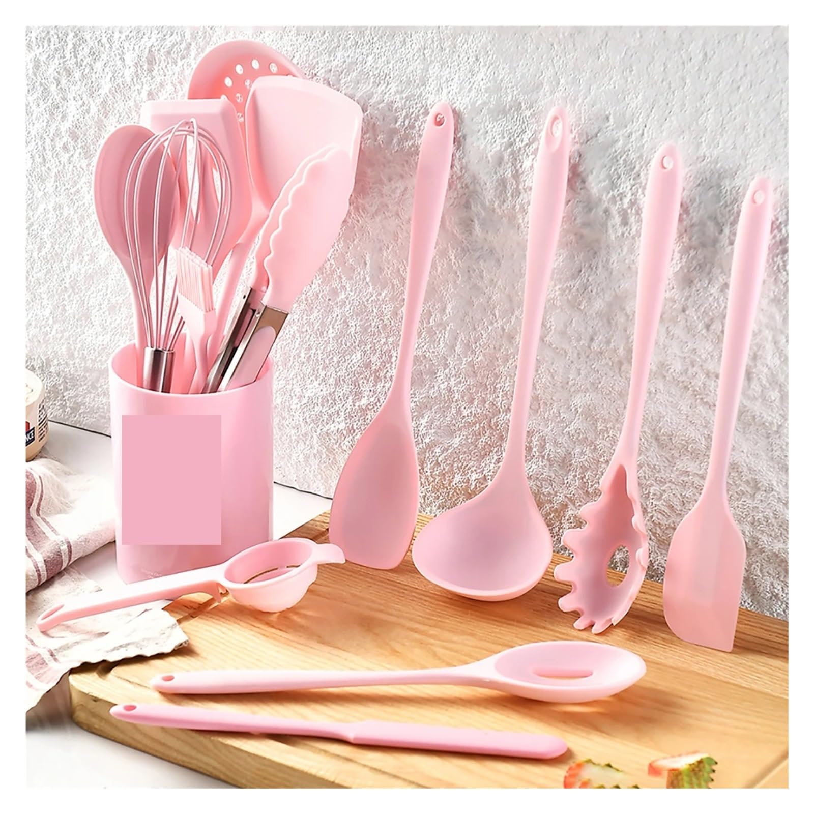 Generisch Silikon-Küchengeschirr, 15-teiliges rosa Kochutensilien-Set mit Aufbewahrungseimer, antihaftbeschichtet(Pink)