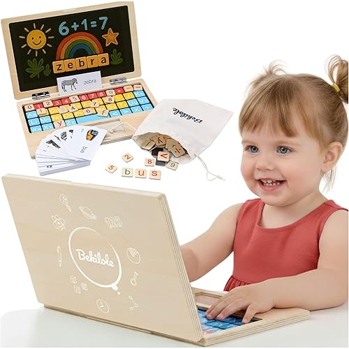 BEKILOLE Montessori Toys 11.8" Laptop Preschool Learning Activities 3 Year Old Boy Gift, Pretend Play Toddlers Birthday Gift,Learning and Educational Toys for 3 4 5 6 7 8 Year Old Kids