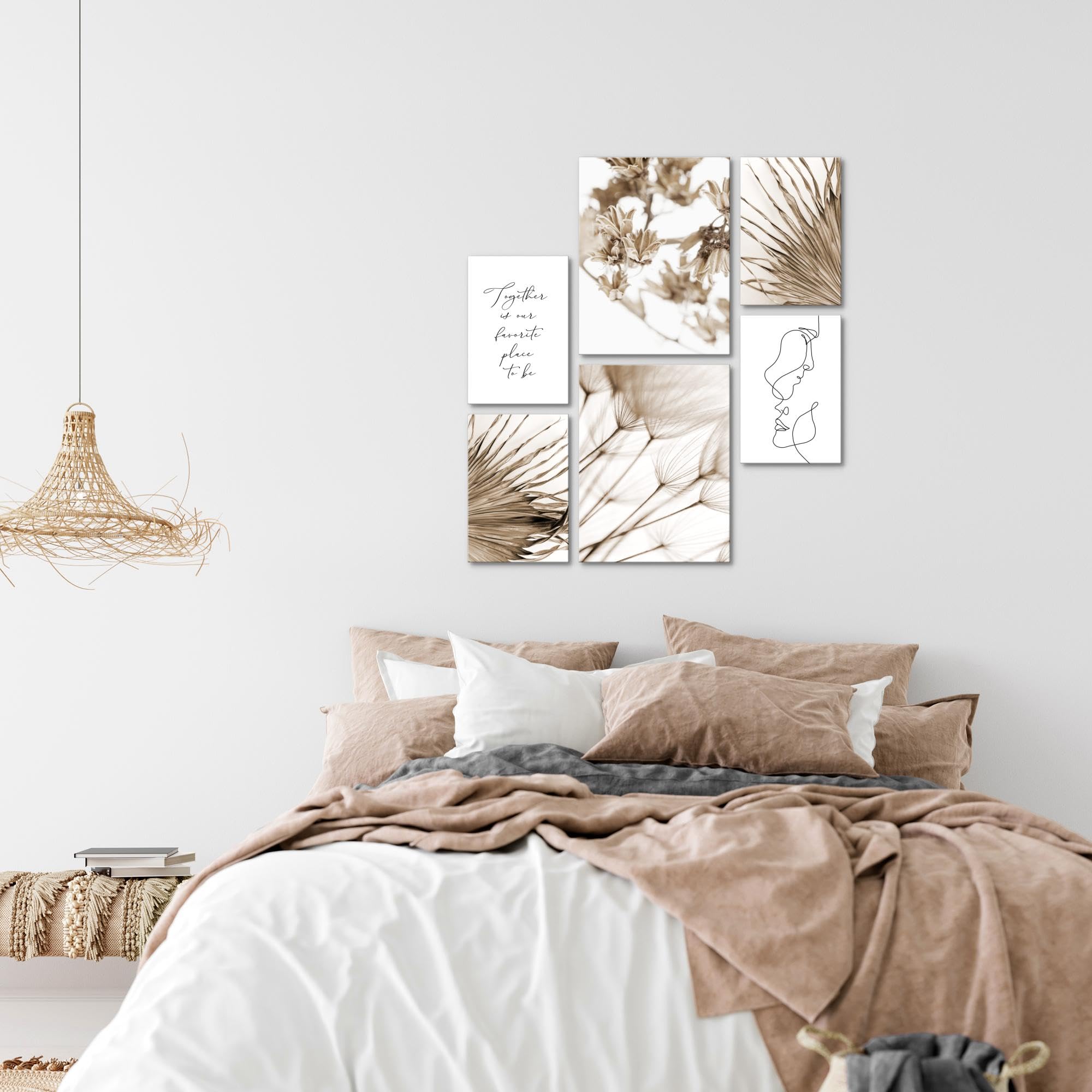 Set De 6 Tableaux Déco Murale Bohème - Prêts à Accrocher - 90x80cm - Style Naturel Et élégant