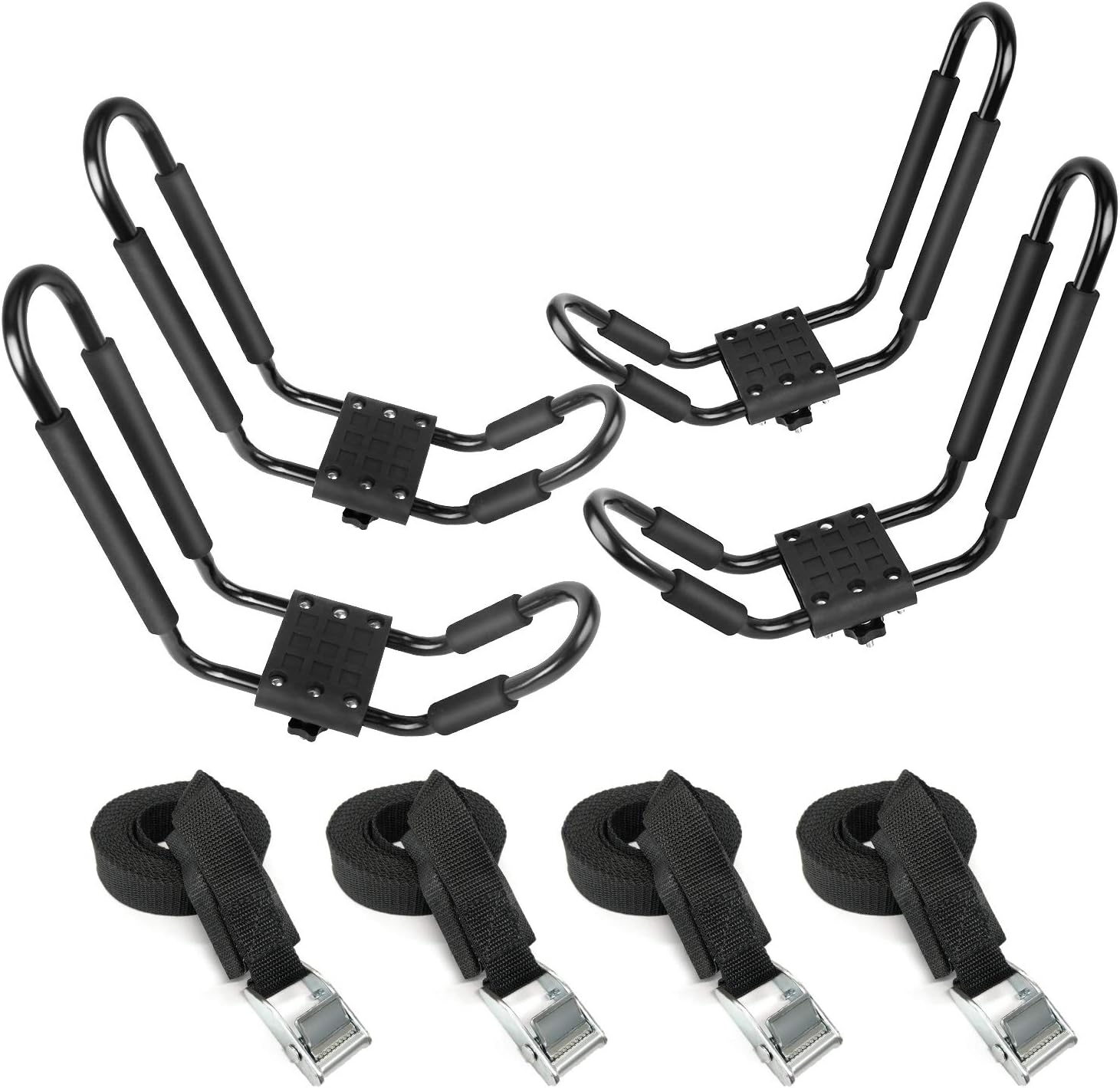 XCAR 2 Pairs Universal Kayak Rack Canoe Car Racks Set Roof Top Mount Carrier with 4 Straps for Suif Board,Kayak,Canoe,SUP