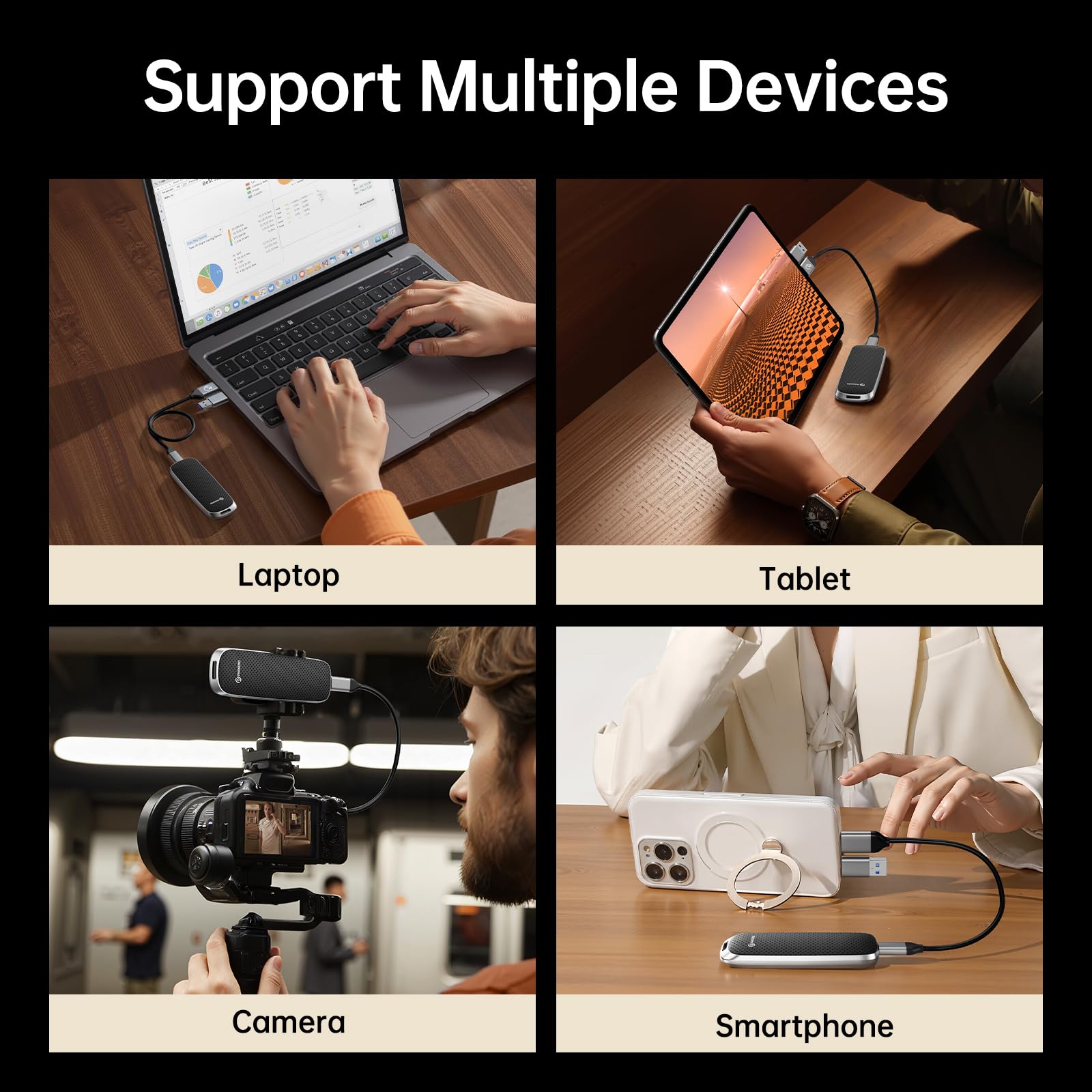 PHIXERO P10PRO Externe NVMe SSD 1To jusqu'à 1050Mo/s, USB 3.2 Gen2, Con Câble USB C 2-en-1, Disque Dur Portable pour iPhone 15+/Android/Windows/Mac, Noir