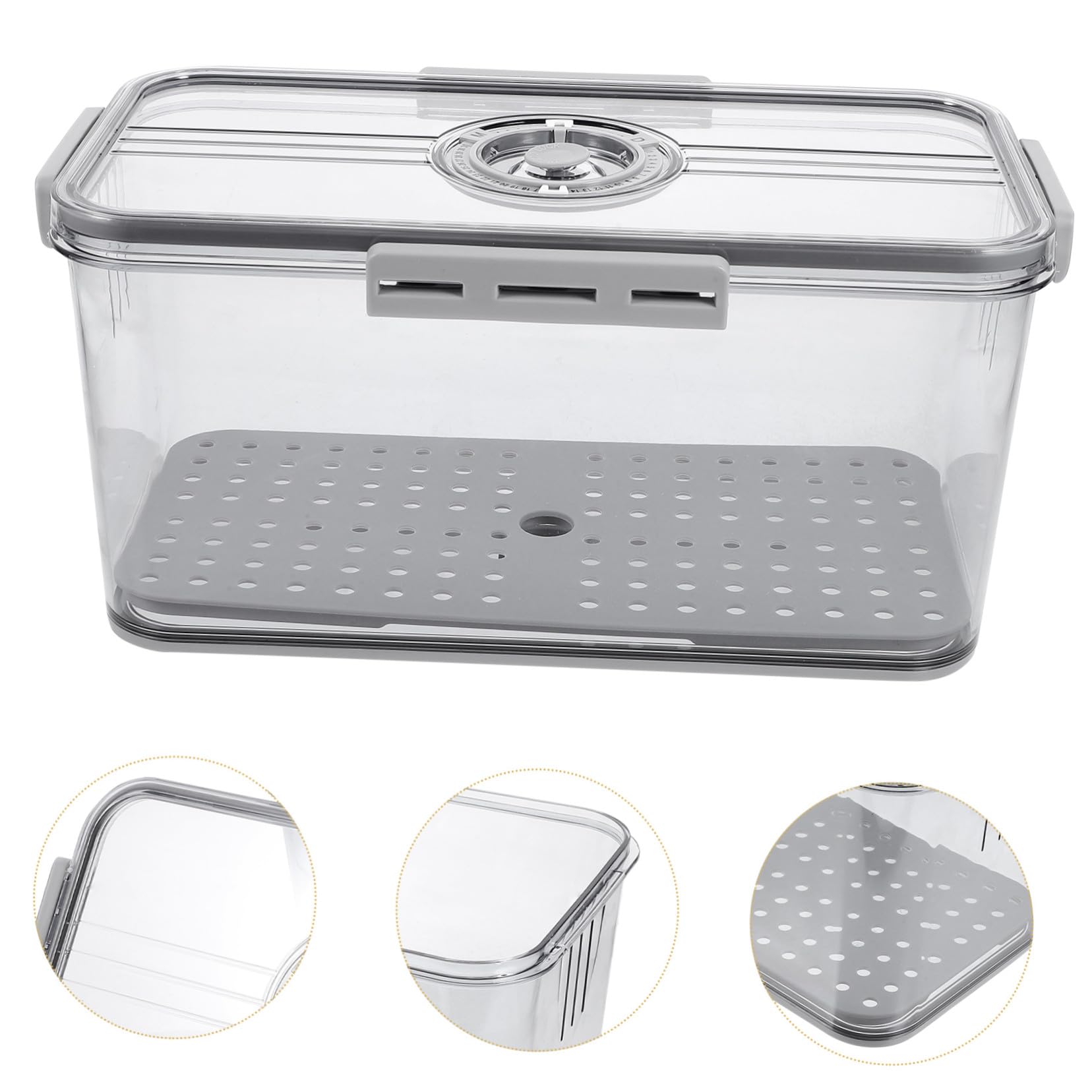 TOYANDONA Caja Hermética de PET para Pan y Verduras, Contenedor de Almacenamiento con Tapa y Bandeja de Drenaje, Mantiene Frescura Frigorífico