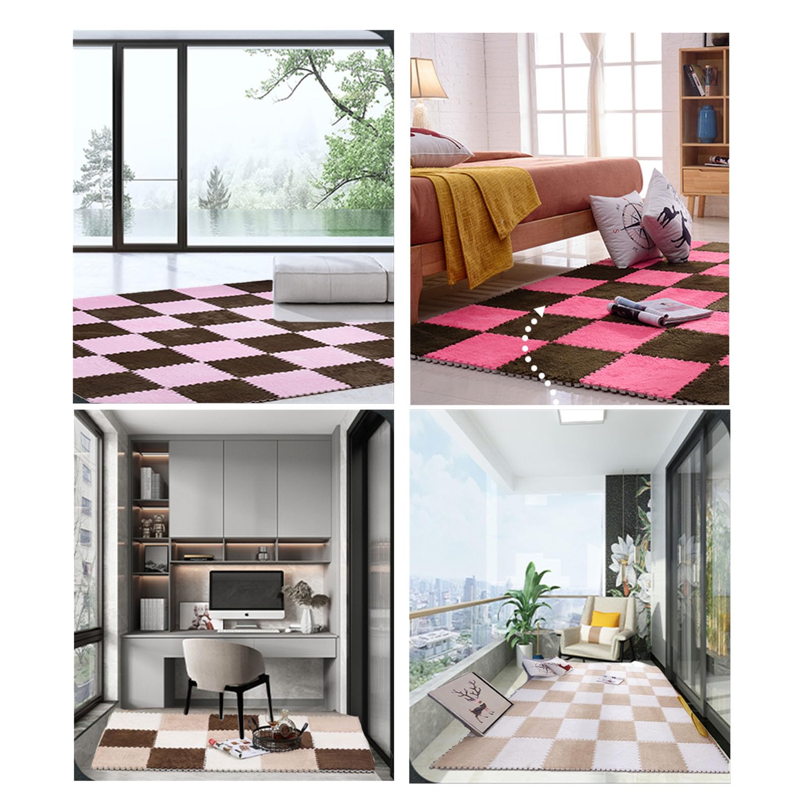 100 Stück Plüsch-Puzzle-Bodenmatte Aus Schaumstoff, Ineinander Greifende Teppichfliesen für Den Boden, Puzzle-Spielmatte, Heimdekoration