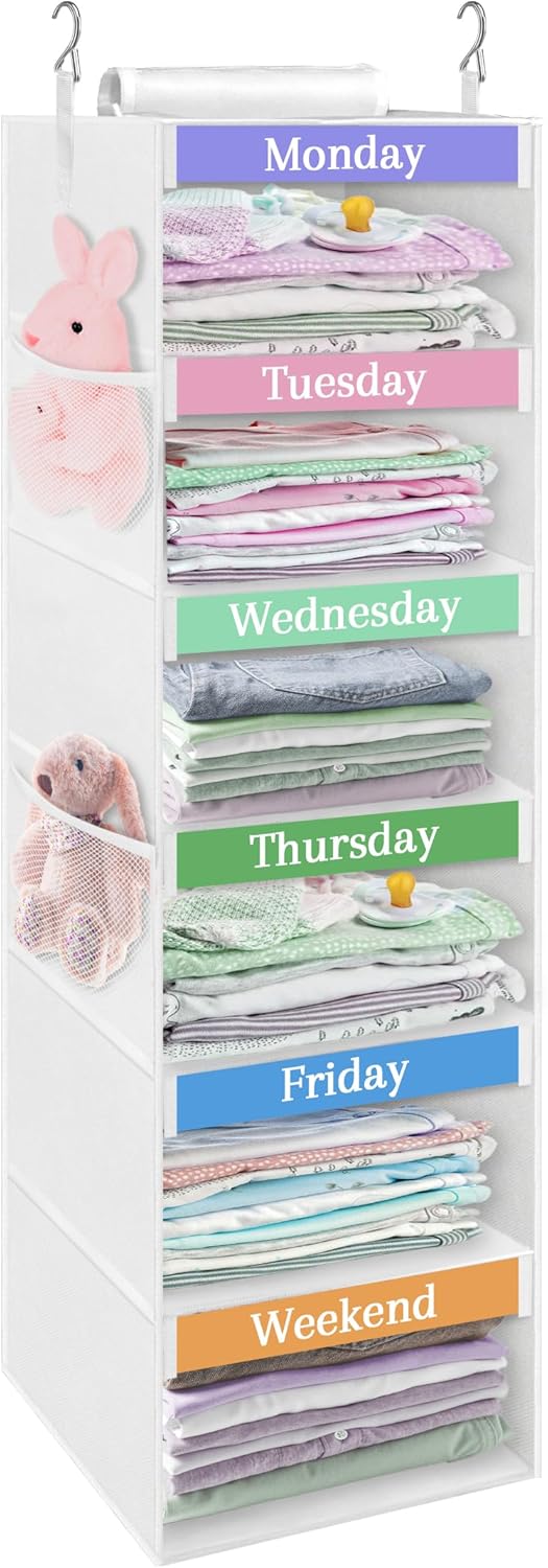 Weekly clothes organizer with days of the week design for kids