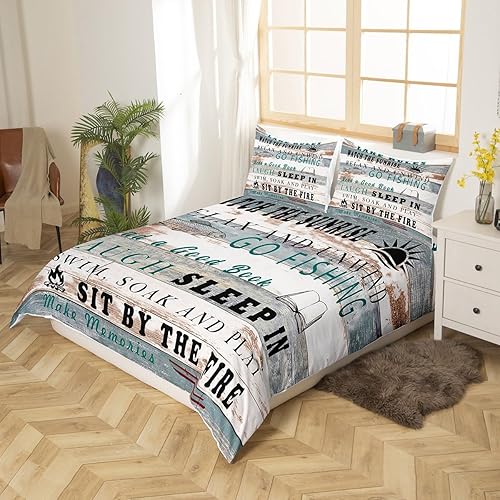 Miniatura 10 de Erosebridal Juego de ropa de cama rústica para decoración de casa de lago, tamaño individual para niños y niñas, funda de edredón con textura de