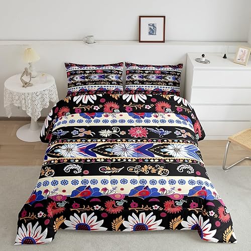 Miniatura 9 de Juego de edredón de damasco negro para adultos, juego de edredón antiguo barroco victoriano, tamaño Queen, edredón gótico vintage floral exótico