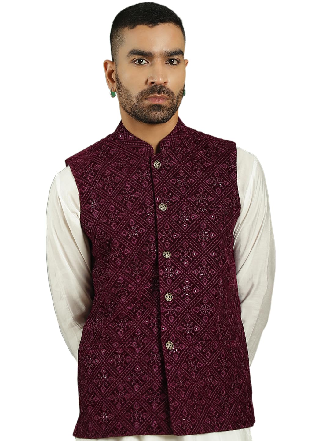 jompers Men's Sequins Velvet Nehru Jacket.-picture-37