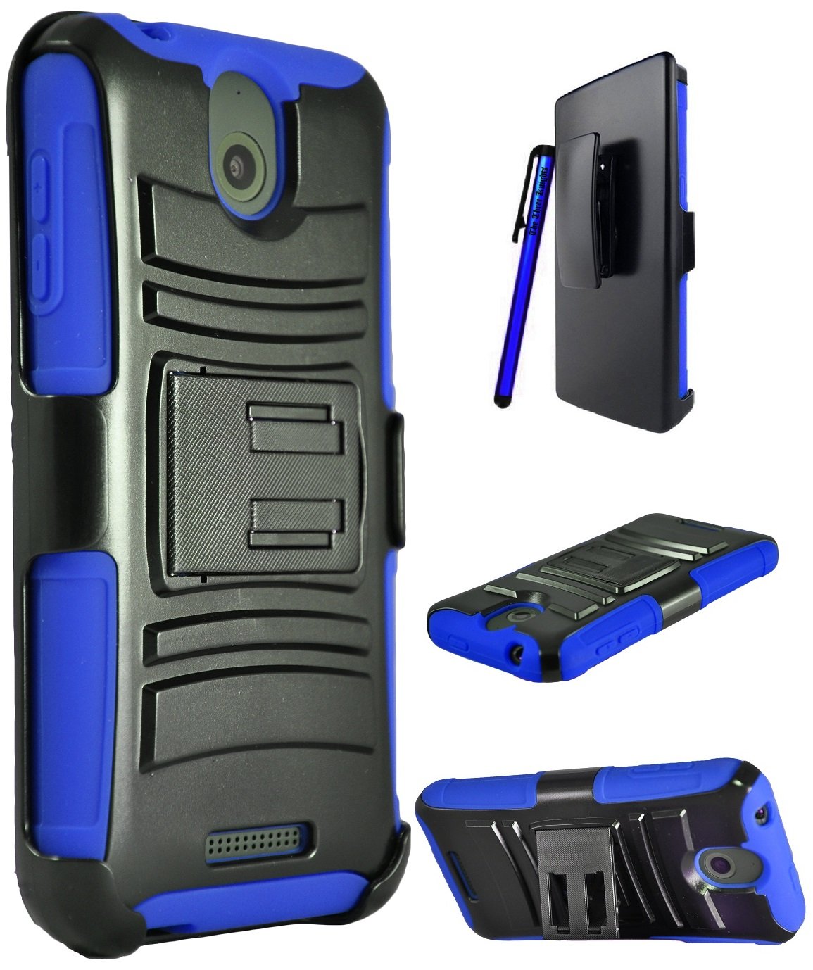 HTC Desire 510 512 Case, The3Knights[TM] HTC Desire 510 Armor Hybrid Kickstand Phone Case Cover + The3Knights[TM] Classic Stylus Pen (Holster Blue)
