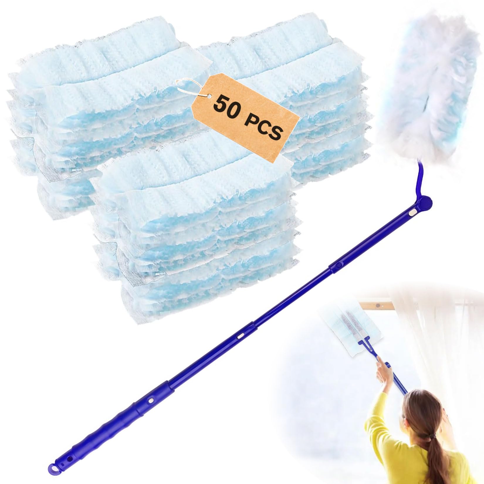 52 Pièces Recharges Compatible Avec Swiffer Plumeau Poussiere Plumeau Poussiere Avec 1 Poignee 1 Telescopique Compatible Avec Swiffer Recharge Kit Recharges Pour Plumeau Retient La Poussiere 92198543