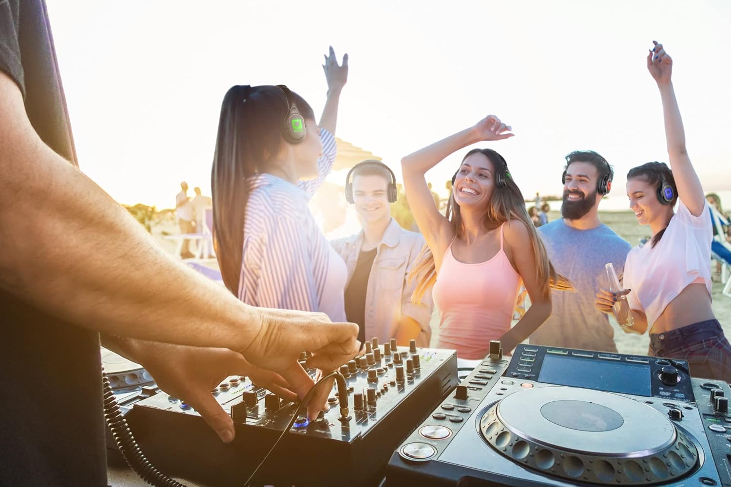 People enjoying a silent disco event with Beatfoxx headphones