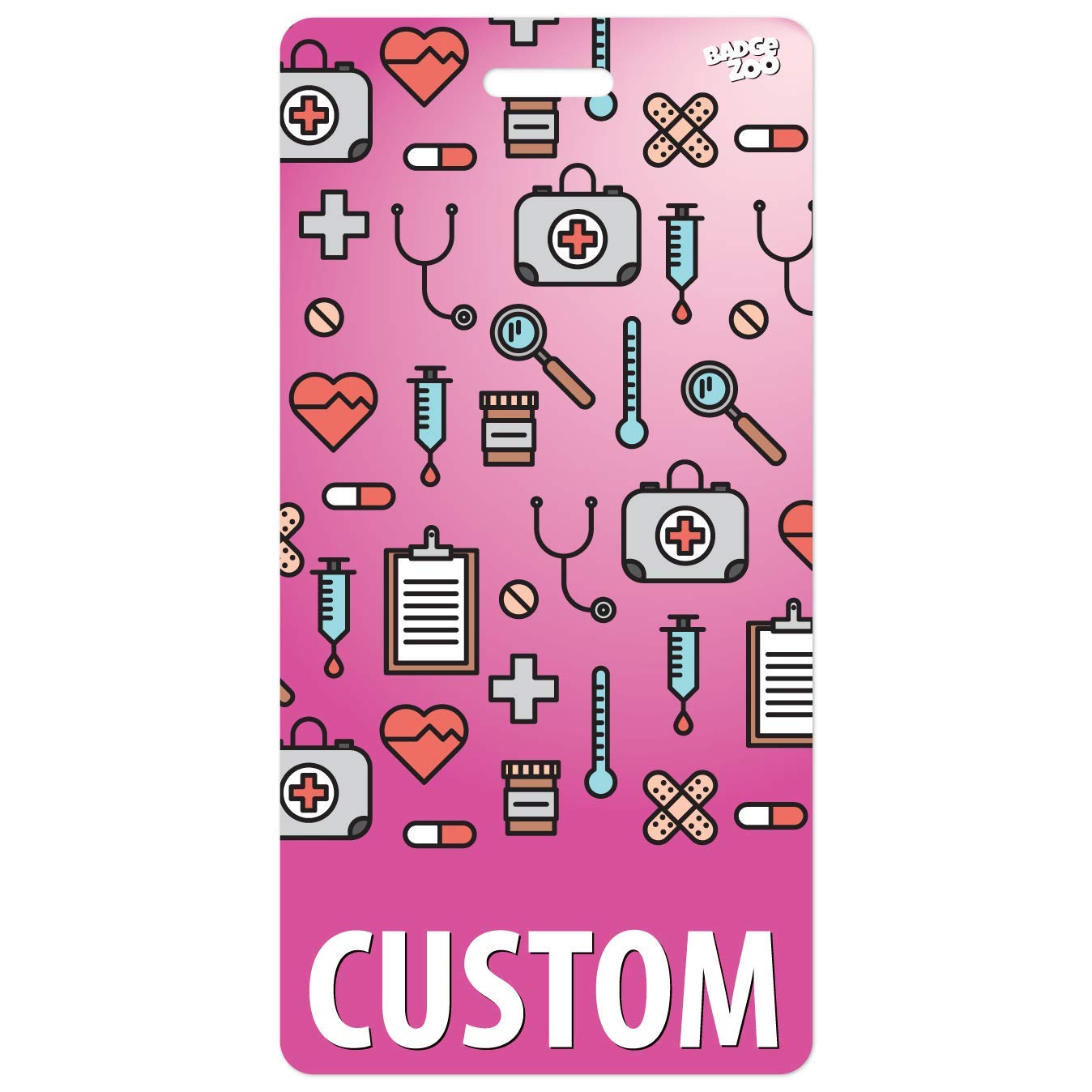 Custom Printed Double Sided Vertical Badge Buddy with Medical Icons - 20 Background Color Options