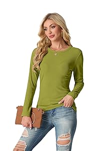 IWOLLENCE Womens Ribbed Long Sleeve Crewneck Casual Slim Basic Shirts Fitted Knit Tops