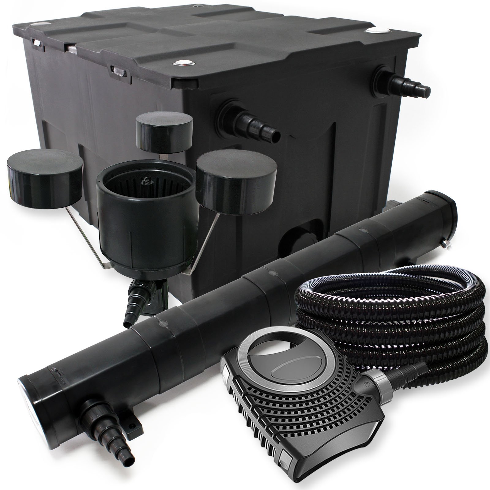Kit filtro Bio Filtro 60000l 72 W clarificador Bomba de estanque skimmer y manguera jardin