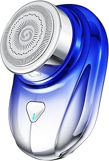 Men Electric Shaver Face Hair Shaver Dry and Wet Use Pocket Size Portable Razor Mini Shaver for Travel Car Business Shaving- Blue