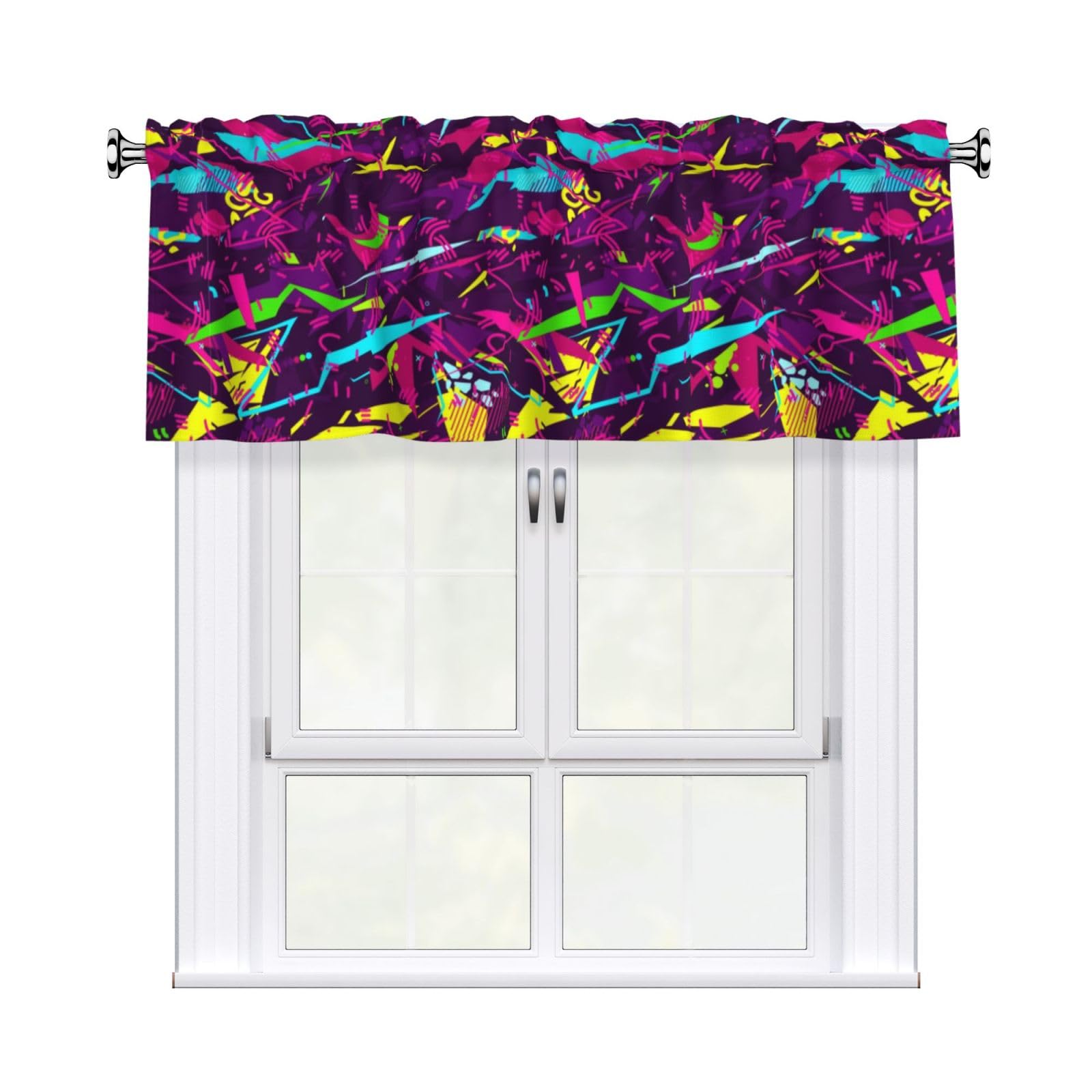 Noble Ren Neon Abstract Graffiti Short Curtain Valance 54x18in For Kitchen Bathroom Cafe Living Room Decoration