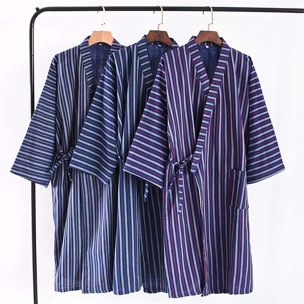 Peignoir Pyjama en Coton À Rayures Fines Et Respirant pour Peignoirs À Col en V Peignoirs De Maison Peignoirs De Maison(Argento,M)