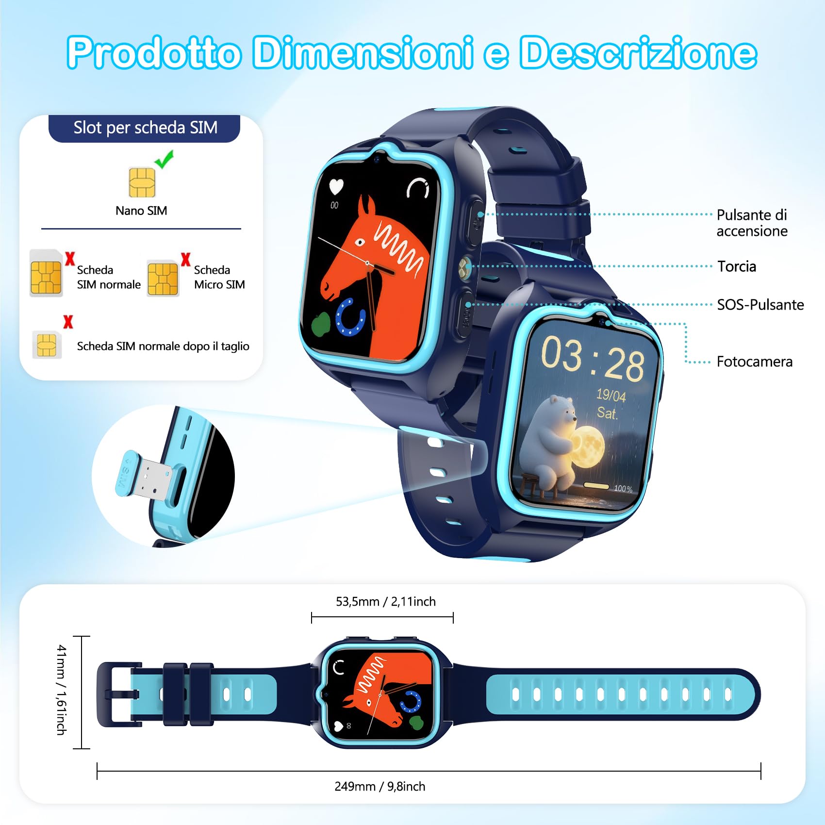 IOWODO Smartwatch Bambini 4G, Orologio Localizzatore GPS con Chiamata Video, Funzione SOS, Telecamera, Giochi Educativi, Batteria 800mAh, Impermeabile, Regalo per Ragazzi e Bambine