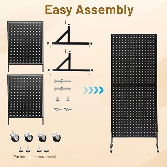 2 x 5.5 FT Metal Pegboard Display Stand with Wheel & Leveling Feet
