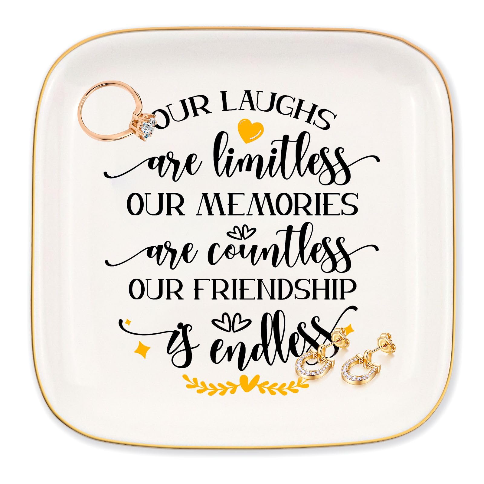 Gifts for Friends Women Friends Ring Dish Jewelry Tray, Our Laughs Are Limitless, Our Memories Are Countless, Our Friendship Is Endless, Best Friend Gift for Birthday, Wedding, Christmas