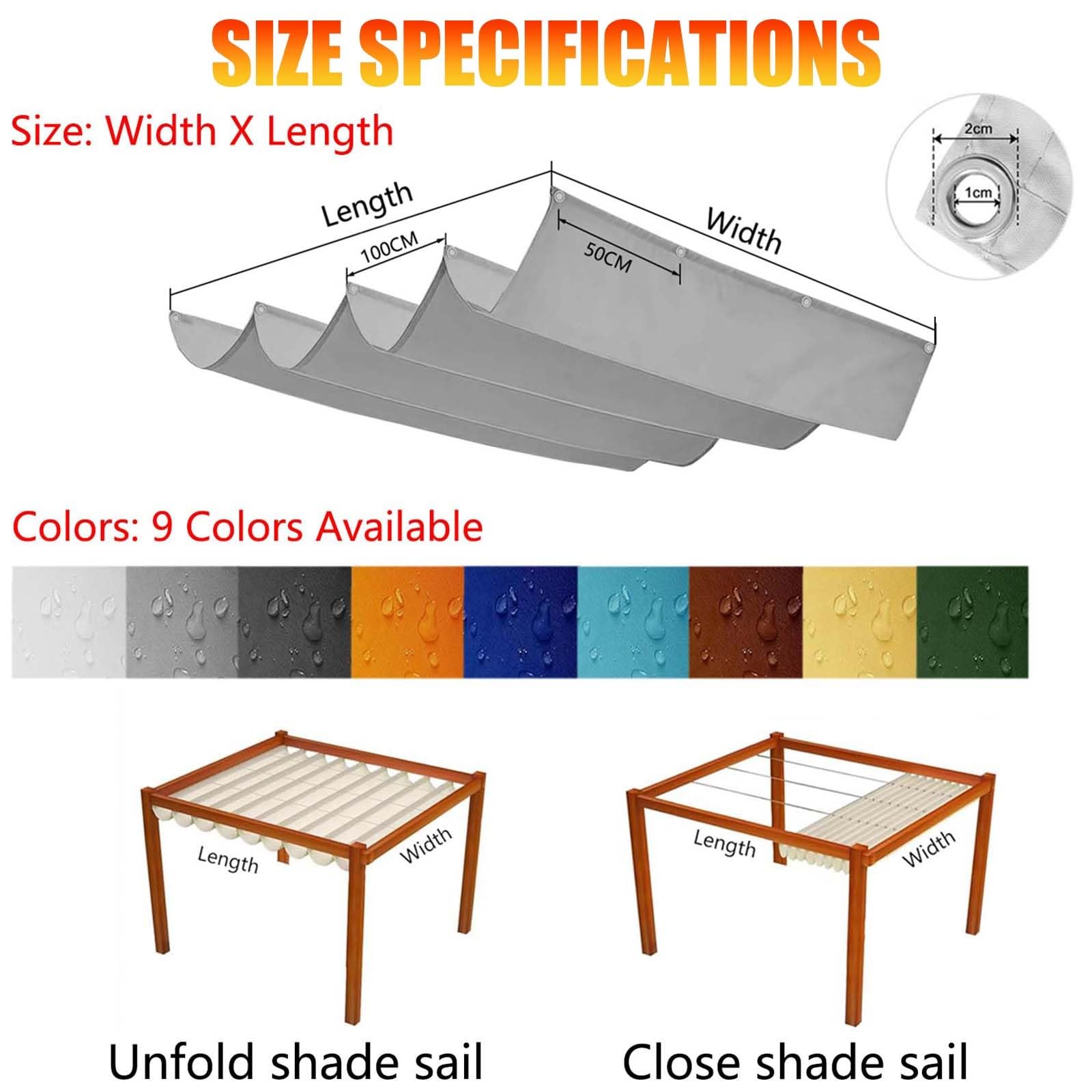 Einziehbar Welle Sonnensegel 205 x 300 cm Wasserdicht UV Schutz Inkl. Ösen & Befestigungsseilen Outdoor Pergola Markise Verstellbar Sonnen Segel für Veranden, Terrassen, Beige