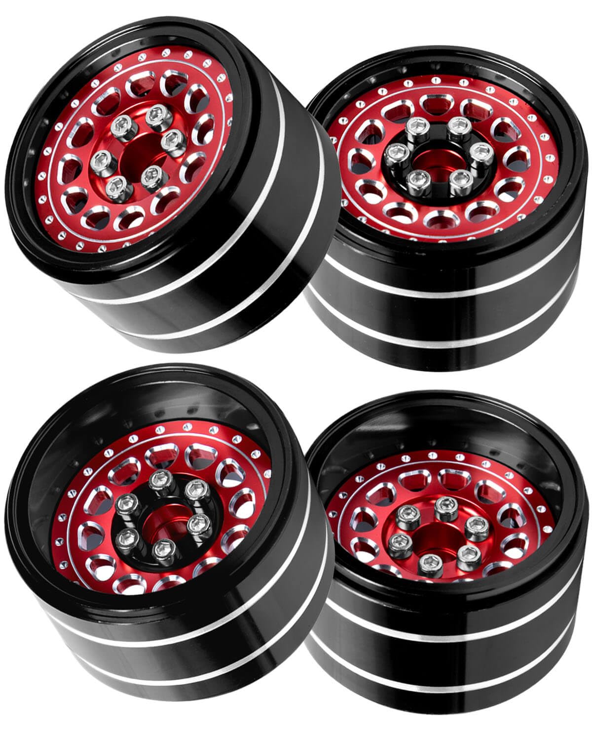 RC 2.2 Beadlock Roues réglables 4 jantes décalées pour voiture à chenilles Axial 1/10 SCX10 AMG 6x6 TRX4 Redcat Gen8 Redcat Everest Gen 7 Pro RC Crawler, rouge