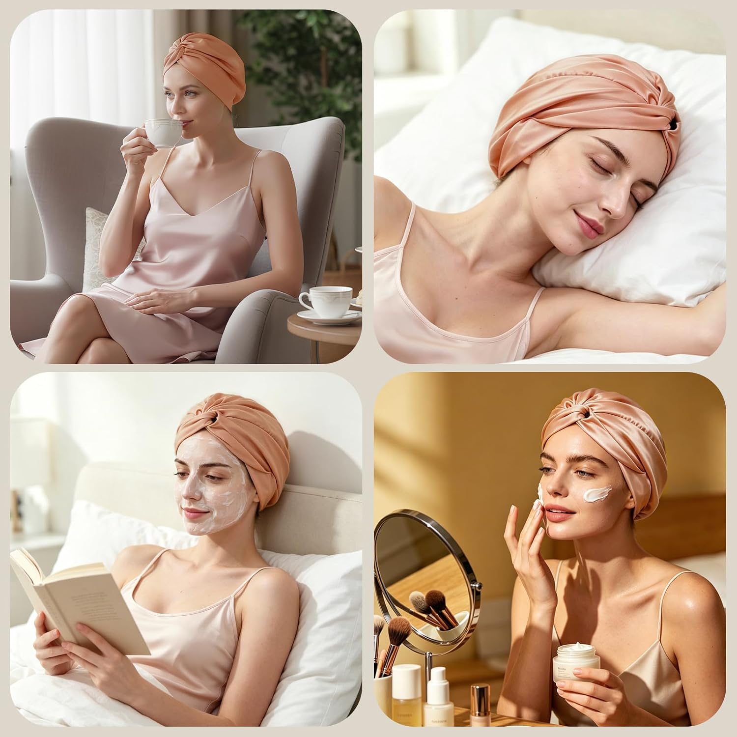 SYSERAN 100% Mulberry Silk Bonnet for Sleeping - Women Natural Curly Hair Night Cap Luxury Sleep Head Wrap with Elastic Band