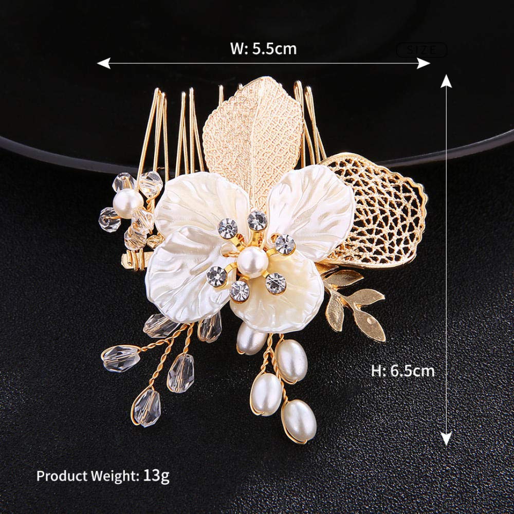 Grzebień do włosów dla panny młodej Grzebienie do włosów Akcesoria, Grzebień do włosów z muszli ślubnej Grzebienie boczne, Grzebień ze stopu perłowego Rhinestone (złoty), Akcesoria do włosów na sztu