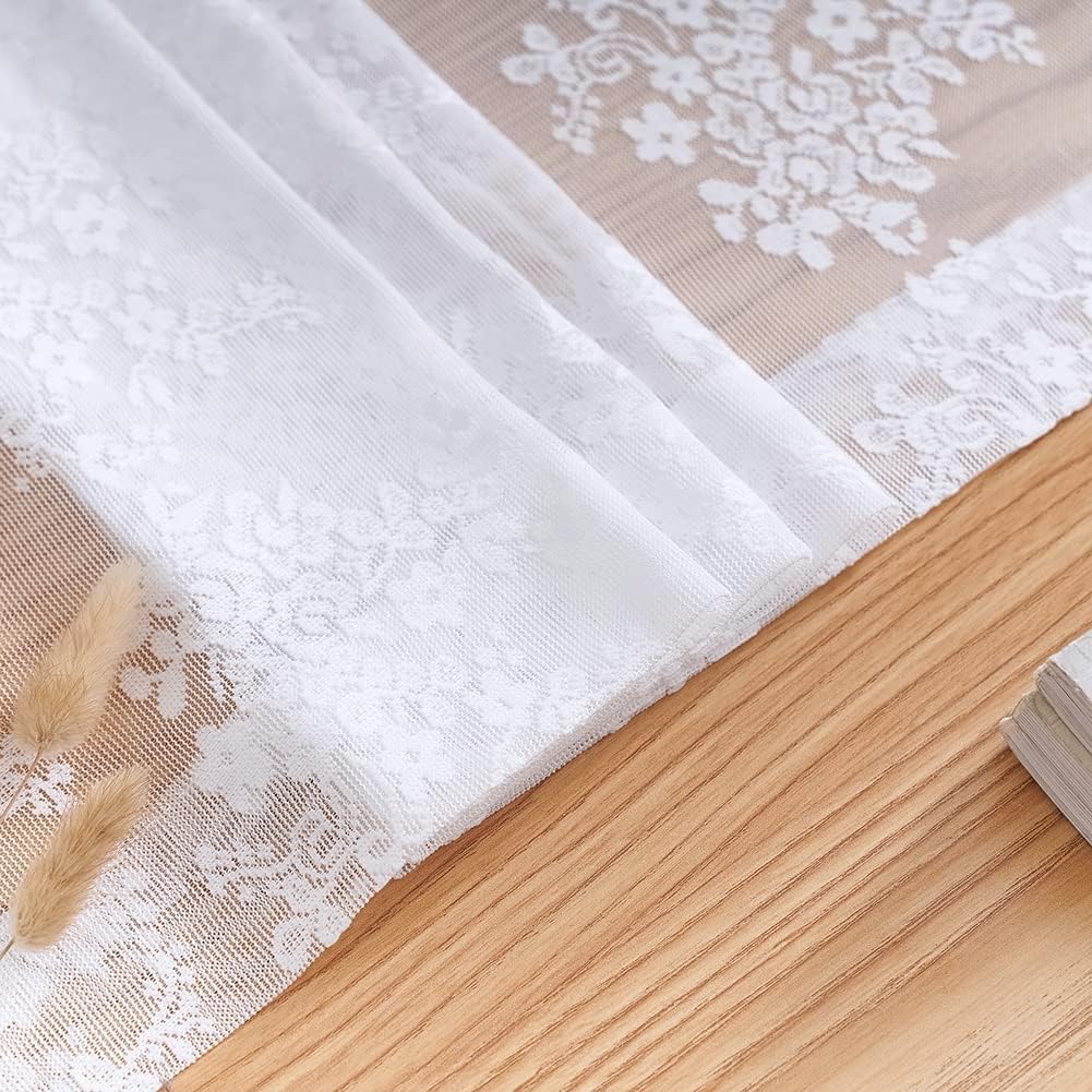 Amazon｜YJ YANJUN カフェカーテン ホワイト 長さ18インチ 花柄 刺繍