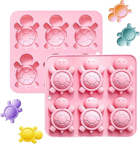 Paquete de 2 moldes de silicona de tortuga para hornear, 6 cavidades de chocolate y dulces para pasteles, gomitas, gelatina, cubitos de hielo,