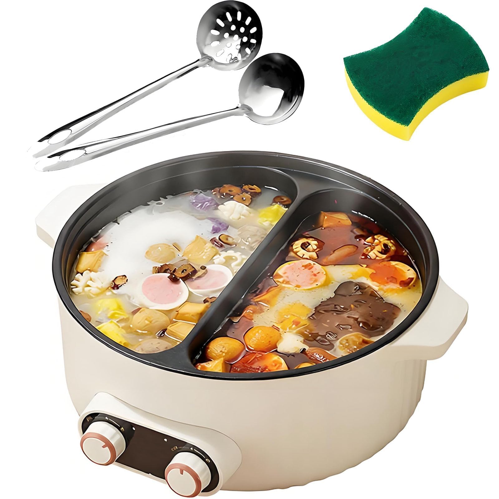 Hot Pot elettrico, design antiaderente multifunzionale con impostazioni di doppia potenza da 500 W e 1000 W, protezione contro il surriscaldamento, ideale per 3-10 persone