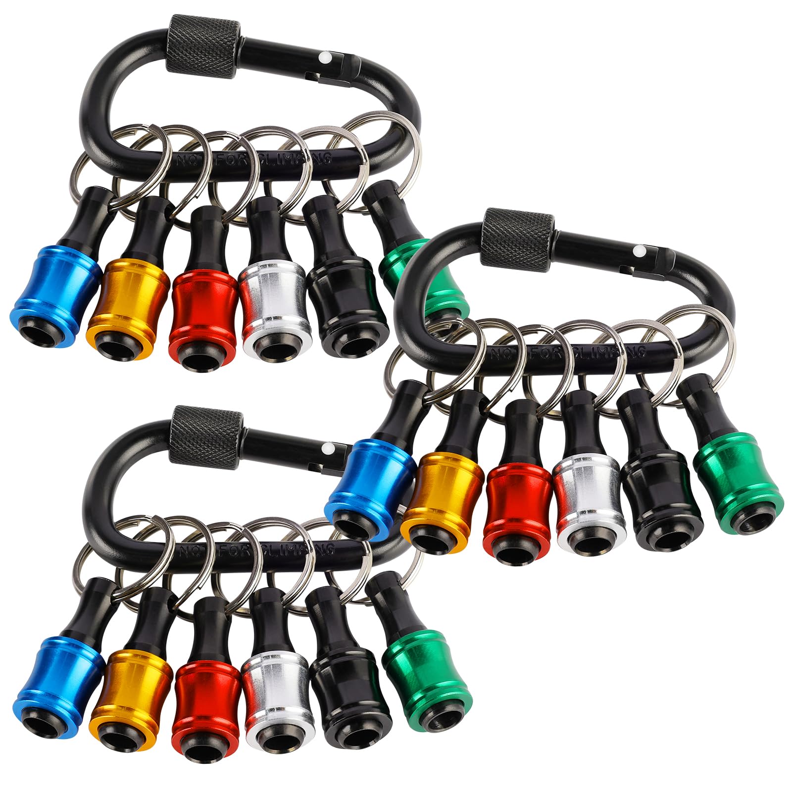 Valkynos 18Pcs Drill Bit Holder, Quick Release Bit Holder Key Chain, 1/4 Bit Holders for Impact Driver Drill Bit Extension Portable, Cool Gadgets Gift for Men (6 Colors)