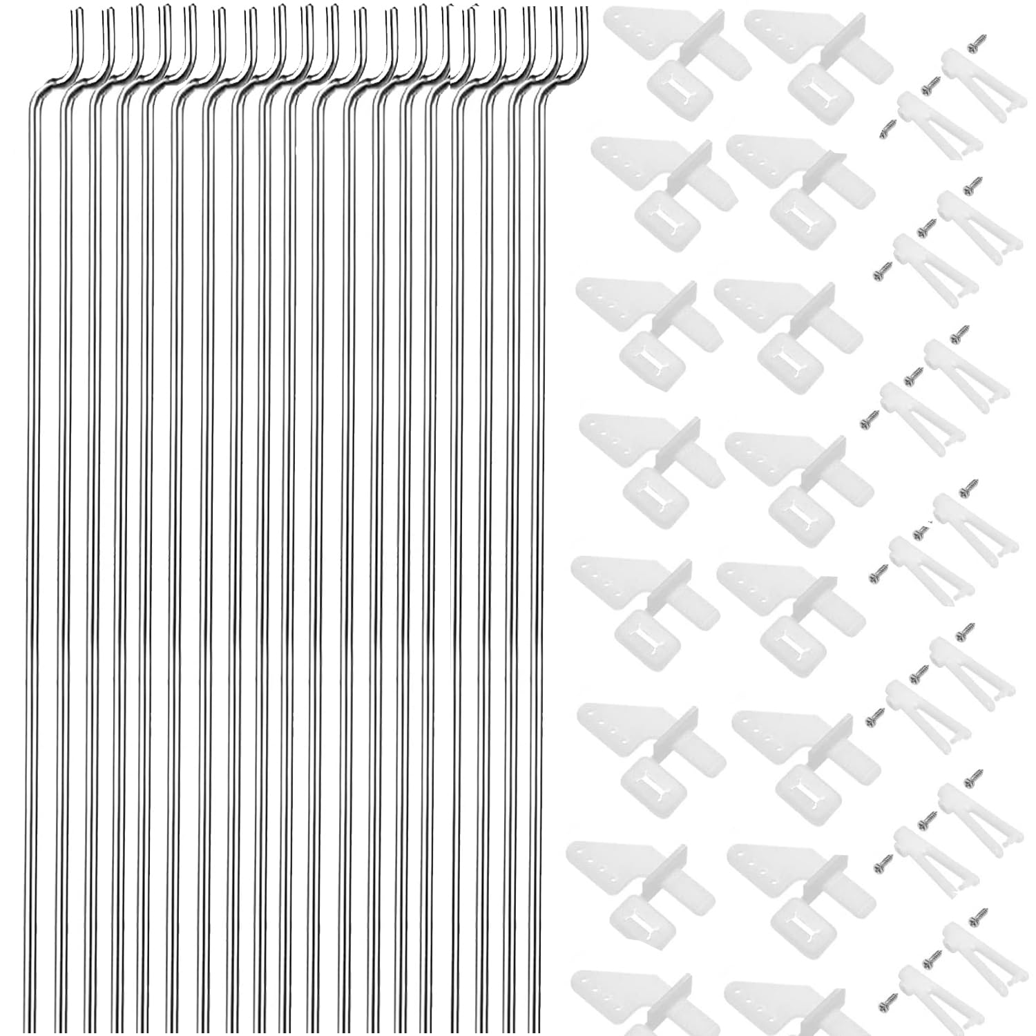 15Pcs Nylon Control Horns 21x10 mm+15Pcs 304 Stainless Steel 1.2 x 450mm Z Push Rods Parts Compatible for RC Airplane Plane Boat Replacement
