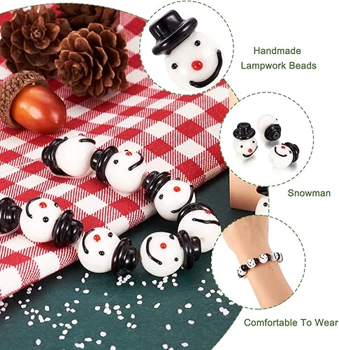 Miniatura 3 de KISSITTY Acerca de 20 unidadeshebra de cuentas de muñeco de nieve de Navidad hechas a mano Lampwork Snowman Beads Spacer Perlas de joyería de vidrio