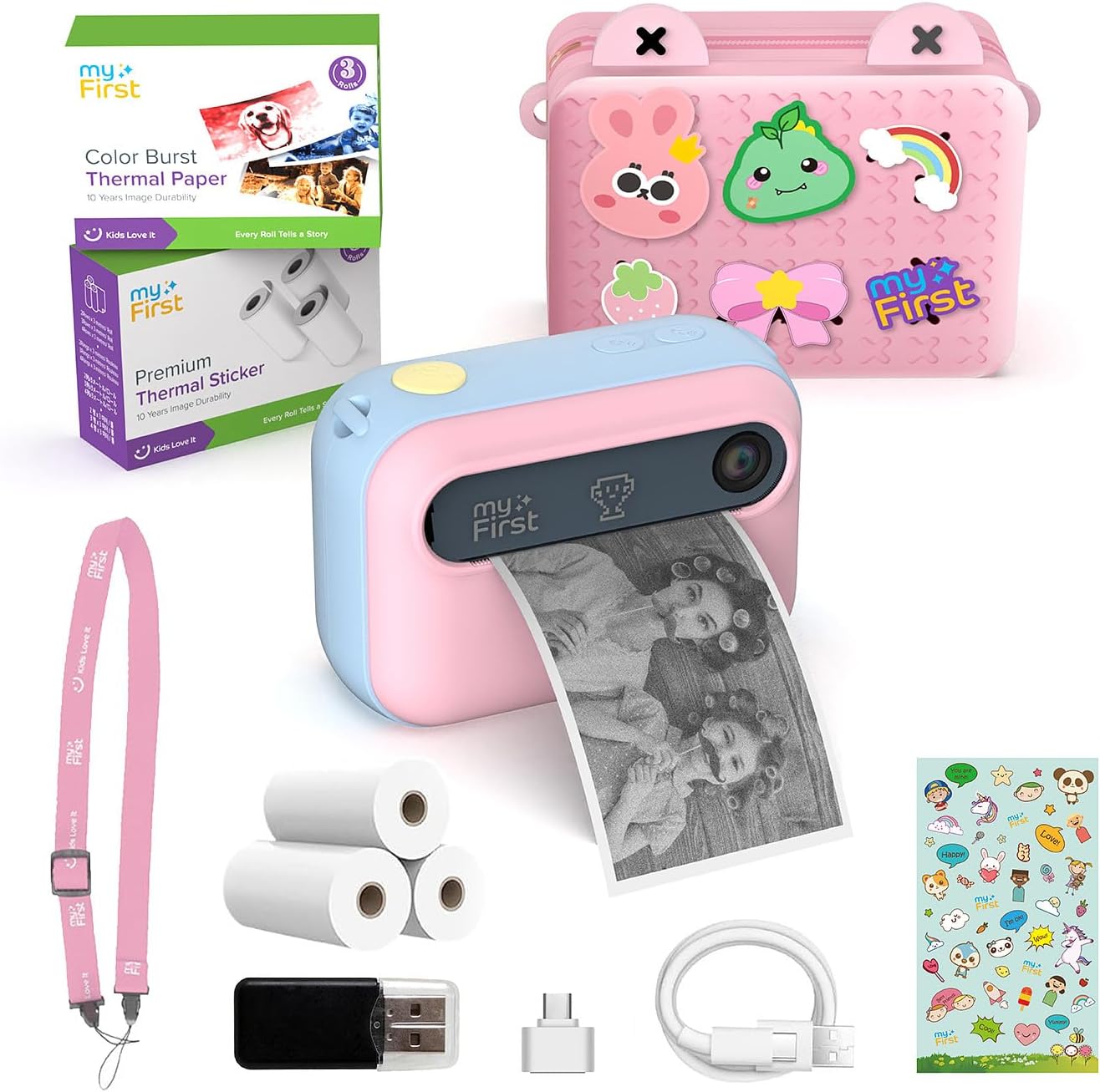 myFirst Camera Insta 20 Kids Instant Print Camera Bundle with EVA Carrying Case, 16MP, 9S Fast Printing, No Ink, Selfie Lens, Birthday Gift for Girls Age 5-12 (Cotton Candy)